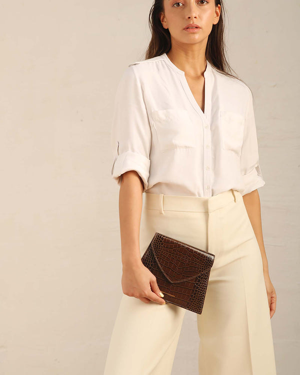 POCHETTE GABRIELLE - Brun - Embossé Crocodile